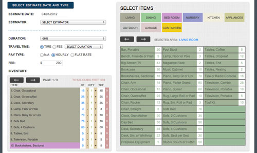 MoverBase Capacity Calculator Screen