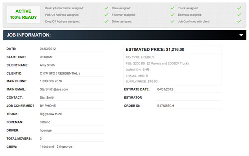 MoverBase Job Details Screen