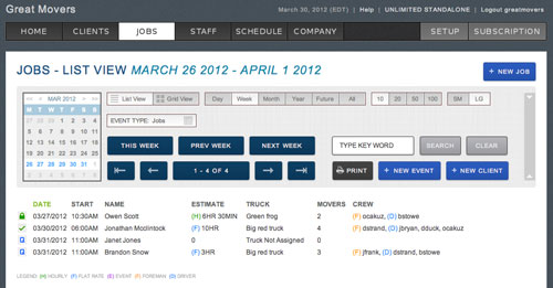 MoverBase Jobs Screen
