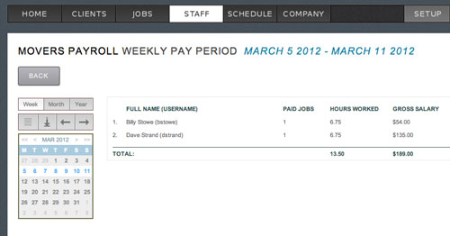 MoverBase Payroll Screen