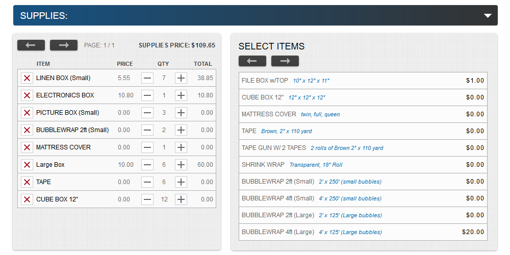 MoverBase Supplies